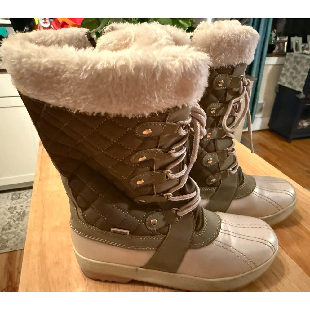 Khombu Jessie Pink/Brown Rugged Boots - Faux Fur Lining -Zipper-Girls Size 4M